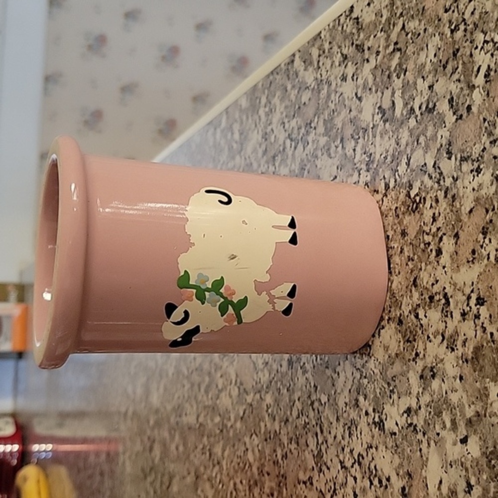 Vintage Concord Hand Designs Pink Crock with Sheep
